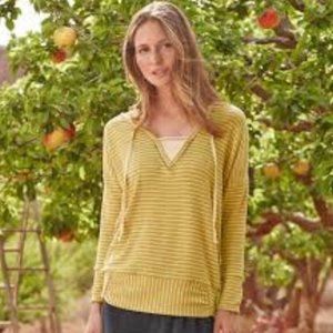 Sundance Mustard Yellow Striped Oversize Hoodie Lightweight Sweatshirt Size Med